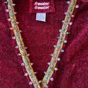 Burgundy Beaded Women's Sweater